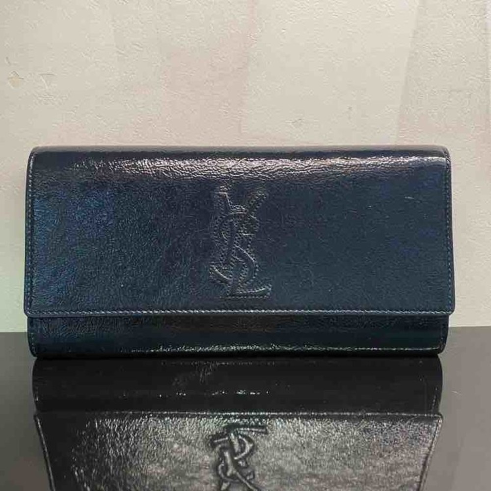 YSL Belle de Jour Yves Navy Blue Patent Leather Flap Clutch